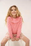 Meisjes Ketan fluffy sweater with ruffle van NoNo in de kleur Sparkle Rose in maat 134-140.