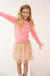 Meisjes Ketan fluffy sweater with ruffle van NoNo in de kleur Sparkle Rose in maat 134-140.
