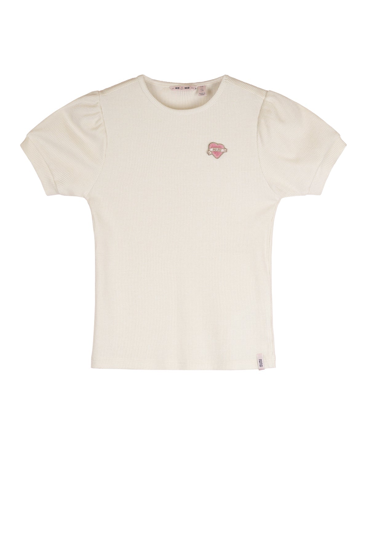 Meisjes Kyoto Rib Jersey lurex tshirt s/sl van NoNo in de kleur Pearled Ivory in maat 134-140.