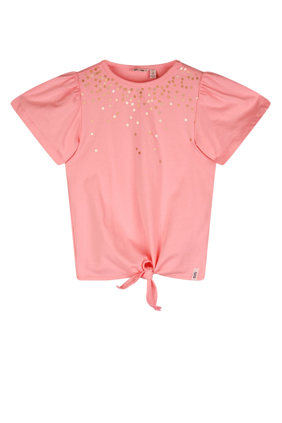 Meisjes Kate knotted tshirt with waterfall sequences van NoNo in de kleur Sparkle Rose in maat 134-140.