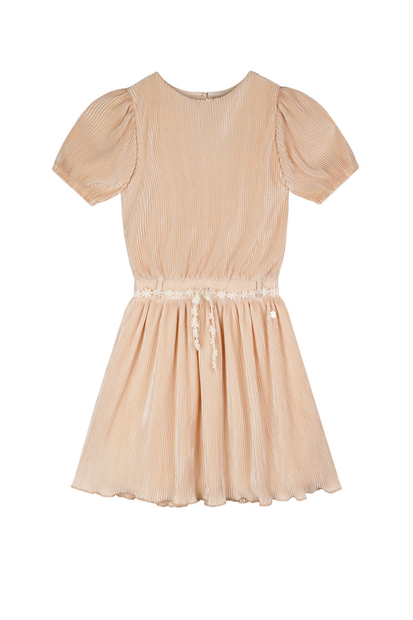 Meisjes Merel Solid Plissee Dress s/sl van NoNo in de kleur Sand Blush in maat 134-140.