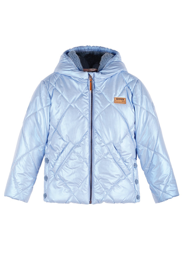 Meisjes Button Hooded Short Winter Jacket van NoNo in de kleur Vintage Denim in maat 134-140.