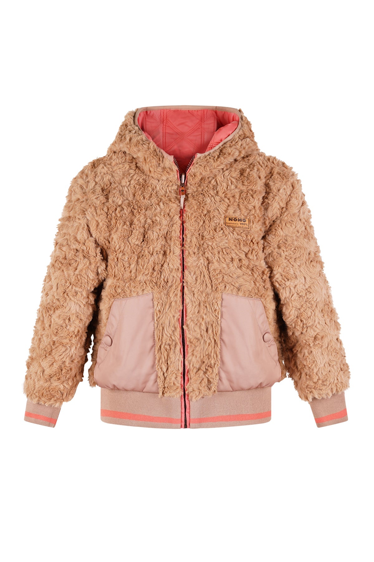 Meisjes Bomby Reversible Hooded Bomber Jacket van NoNo in de kleur Blushy Cheeks in maat 104.