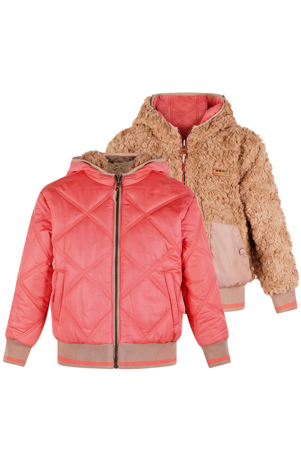 Meisjes Bomby Reversible Hooded Bomber Jacket van NoNo in de kleur Blushy Cheeks in maat 104.