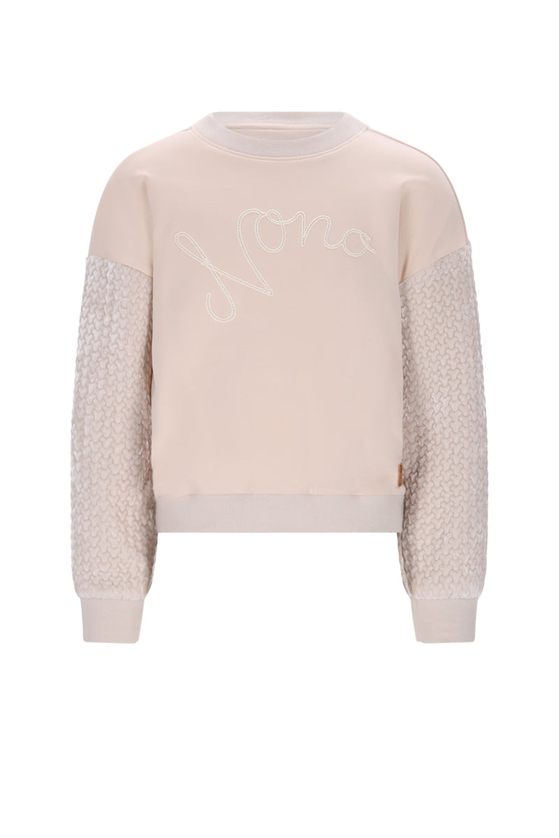 Meisjes Konono Sweater with velvet contrast sleeves van NoNo in de kleur Pearled Ivory in maat 134-140.