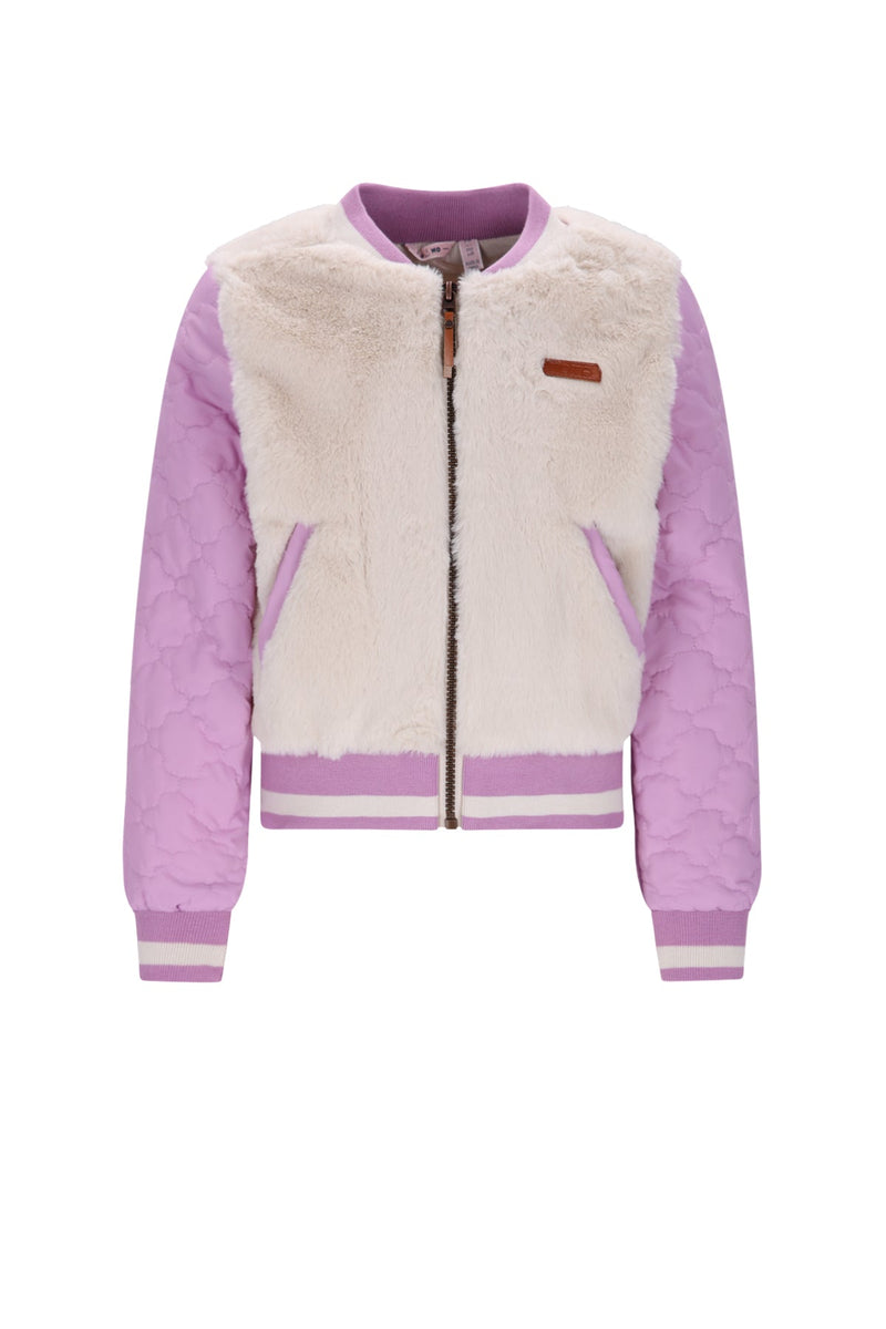 Meisjes Doris Stepped Jacket with Fur van NoNo in de kleur Lupine Lilac in maat 134-140.