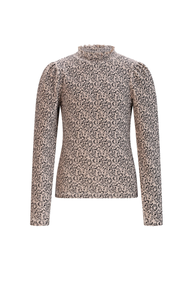 Meisjes Koss AOP Rib Jersey Tshirt van NoNo in de kleur Pearled Ivory in maat 134-140.