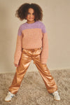 Meisjes Simona PU Fake Leather Wide leg Pants van NoNo in de kleur Taupe in maat 134-140.