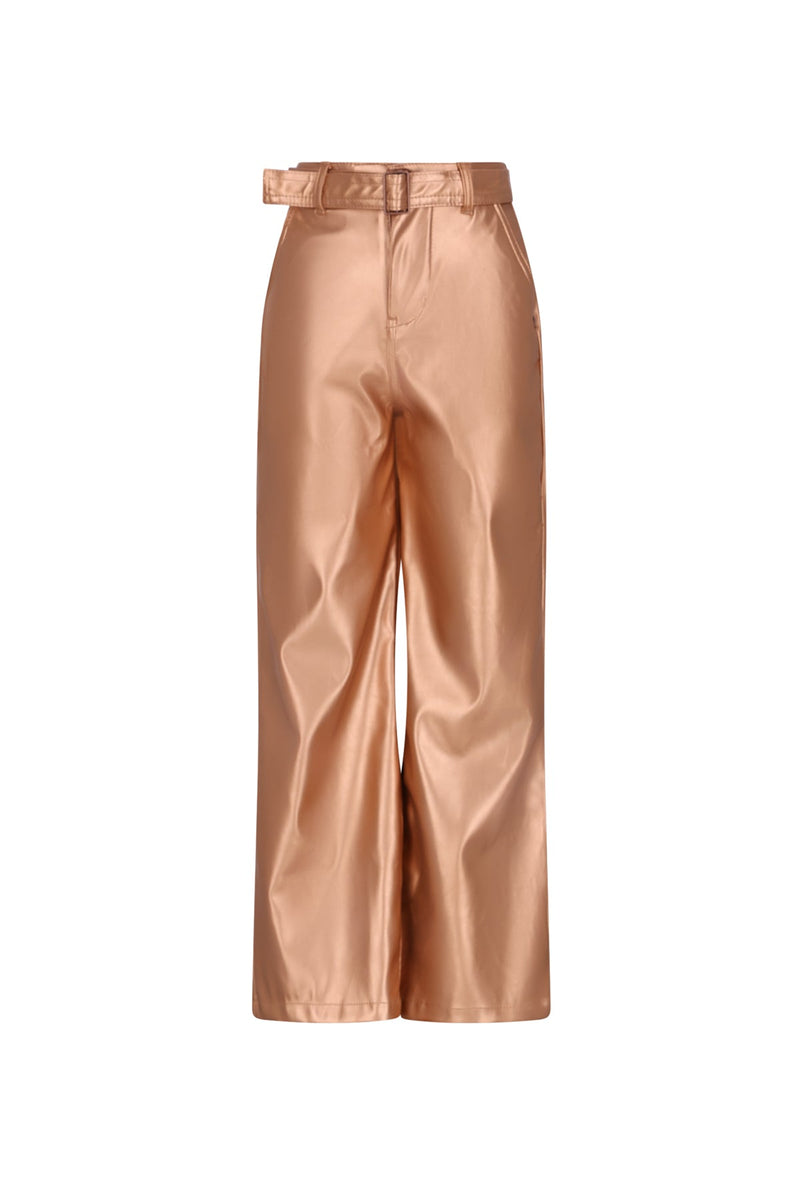 Meisjes Simona PU Fake Leather Wide leg Pants van NoNo in de kleur Taupe in maat 134-140.