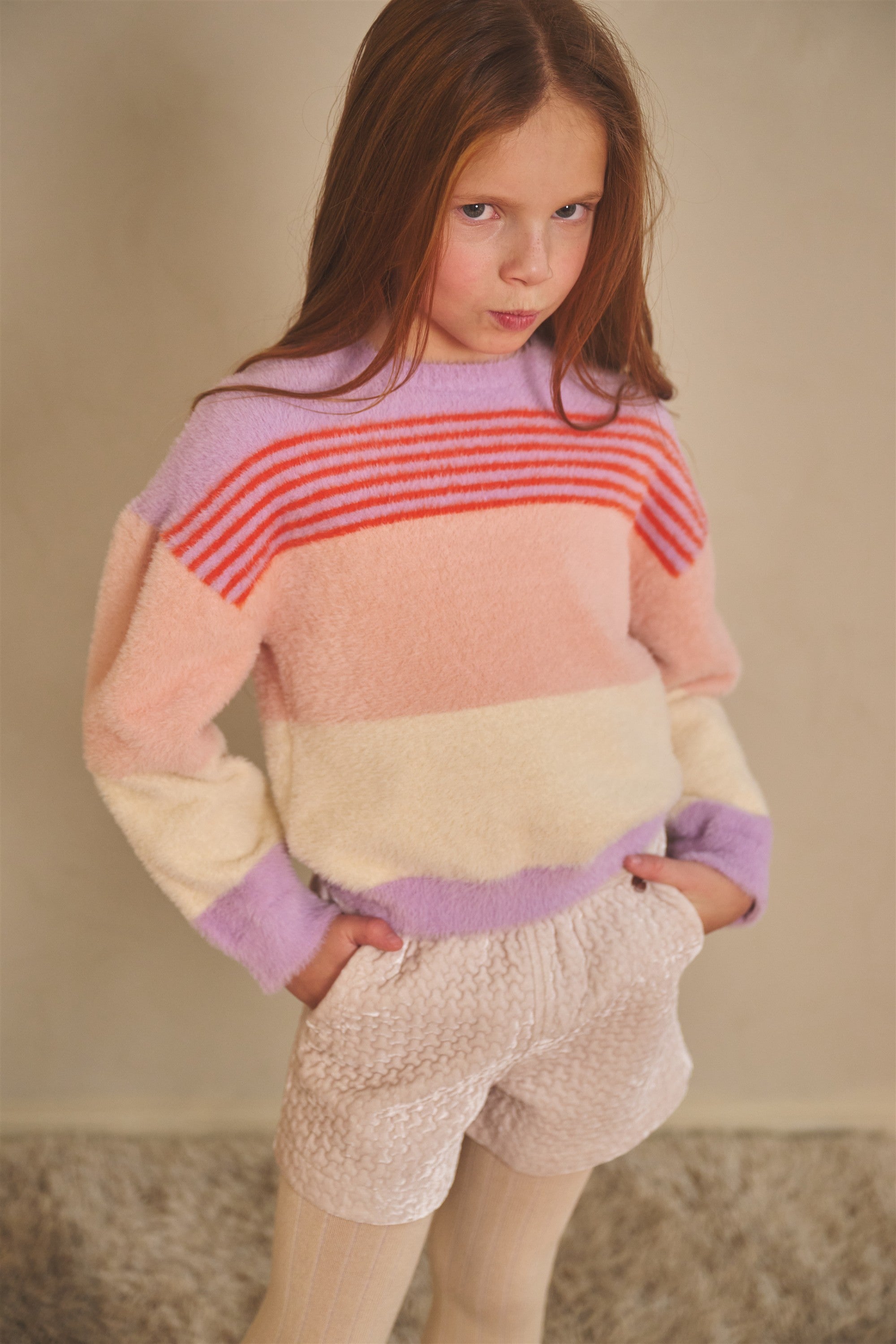 Meisjes Shorty Stepped Velvet Short van NoNo in de kleur Pearled Ivory in maat 134-140.