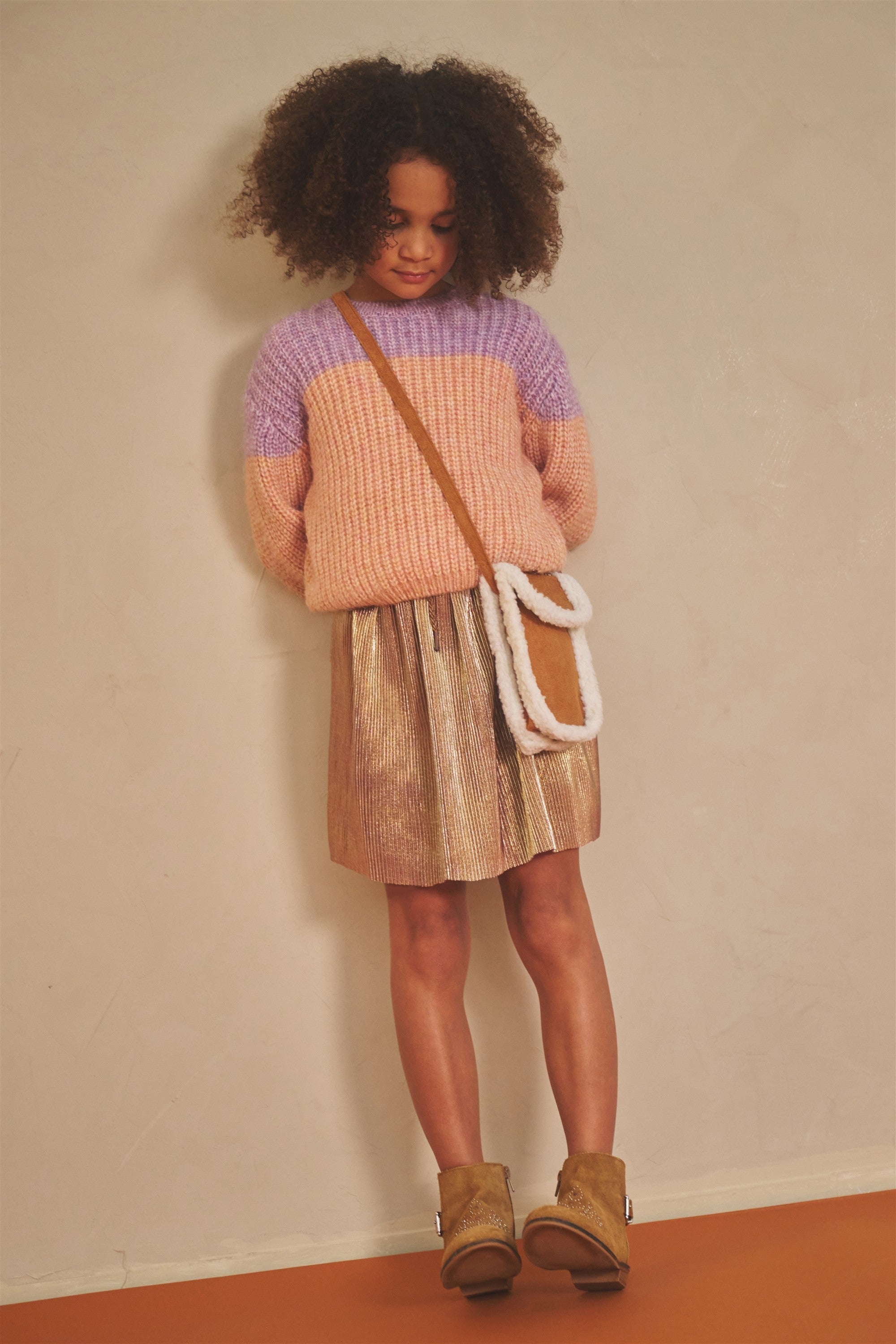 Meisjes Nele Metallic Plissee Skirt van NoNo in de kleur Lupine Lilac in maat 134-140.