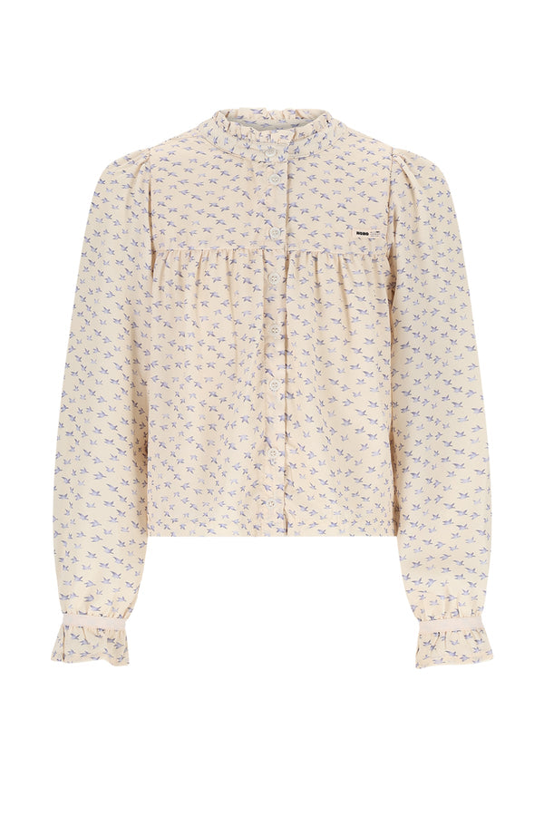 Meisjes Tekla AOP Bird Blouse van NoNo in de kleur Pearled Ivory in maat 134-140.