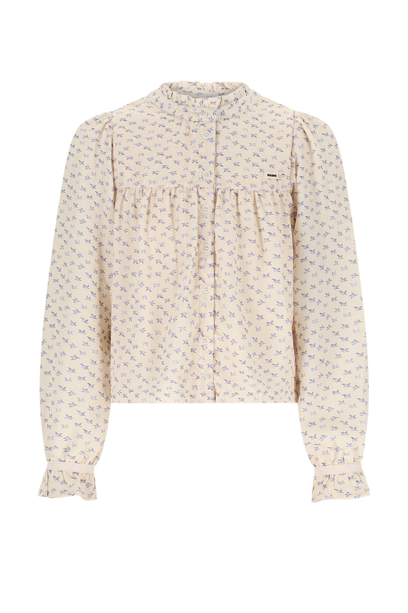 Meisjes Tekla AOP Bird Blouse van NoNo in de kleur Pearled Ivory in maat 134-140.