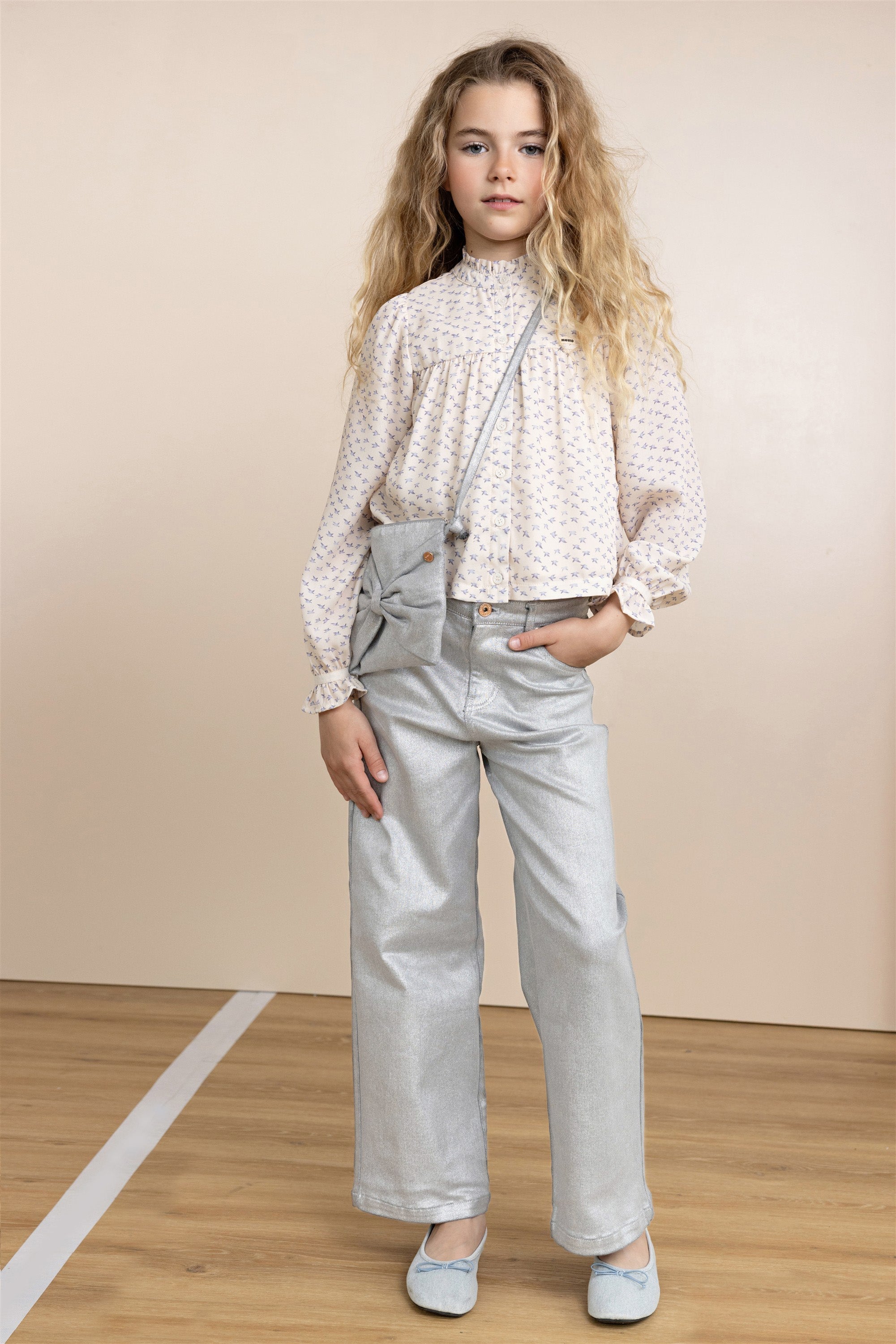 Meisjes Tekla AOP Bird Blouse van NoNo in de kleur Pearled Ivory in maat 134-140.