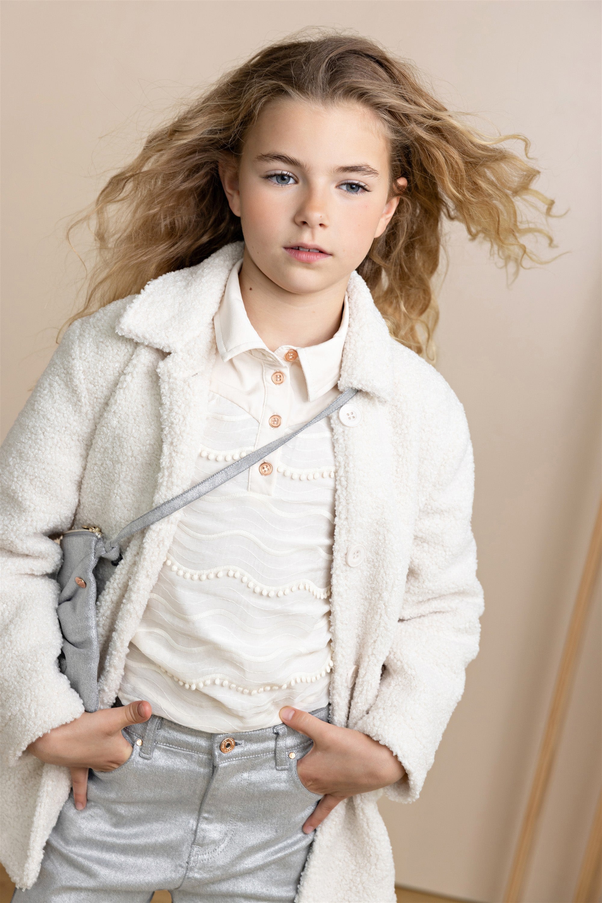 Meisjes Temmy Blouse Tshirt L/SL van NoNo in de kleur Pearled Ivory in maat 134-140.