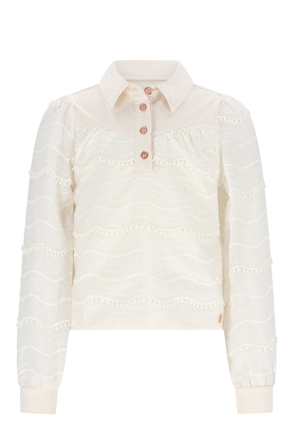 Meisjes Temmy Blouse Tshirt L/SL van NoNo in de kleur Pearled Ivory in maat 134-140.