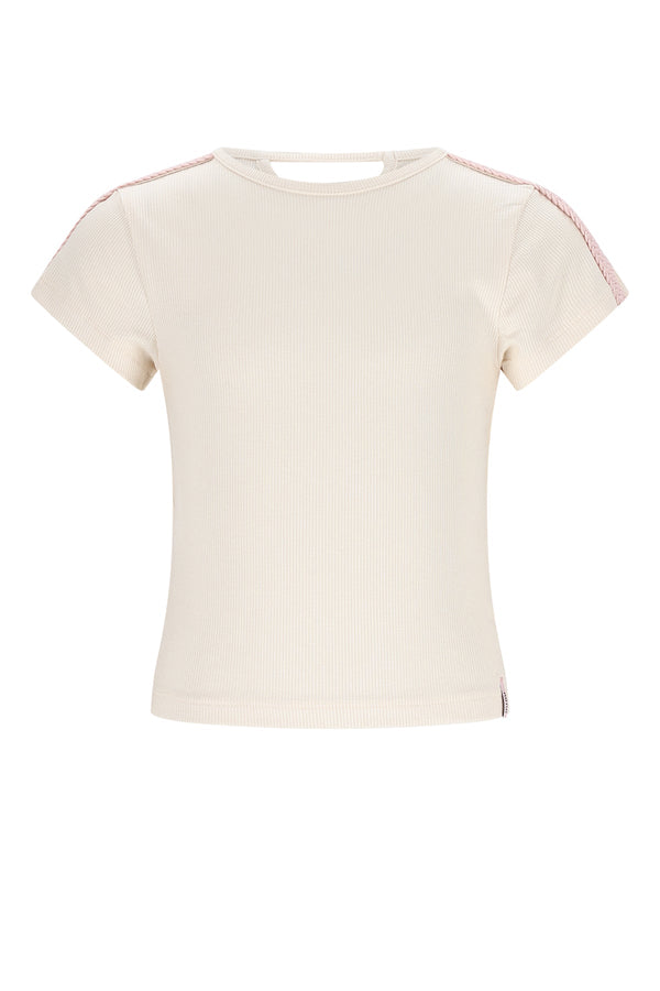 Meisjes Kris Rib Jersey S/SL Tshirt van NoNo in de kleur Pearled Ivory in maat 134-140.