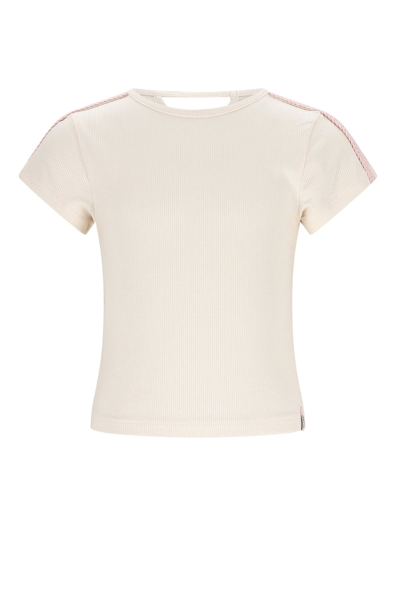 Meisjes Kris Rib Jersey S/SL Tshirt van NoNo in de kleur Pearled Ivory in maat 134-140.