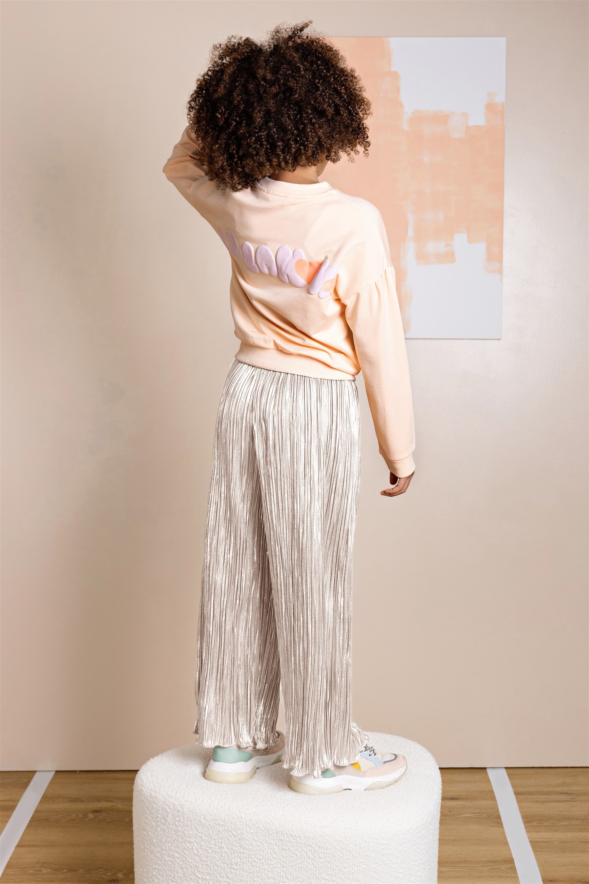 Meisjes Sun Metallic Plissee Palazzo van NoNo in de kleur Pearled Ivory in maat 134-140.