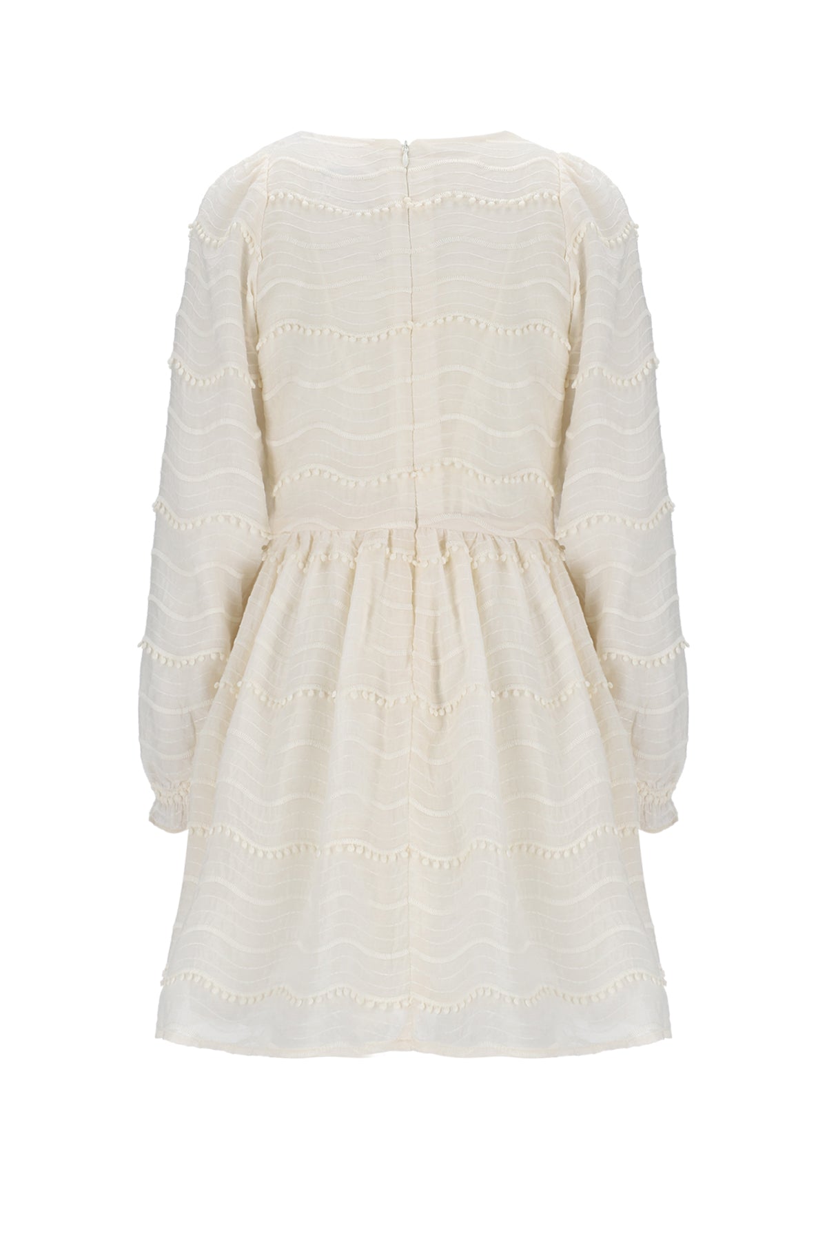 Meisjes Milly Dress L/SL with PomPom details van NoNo in de kleur Pearled Ivory in maat 134-140.