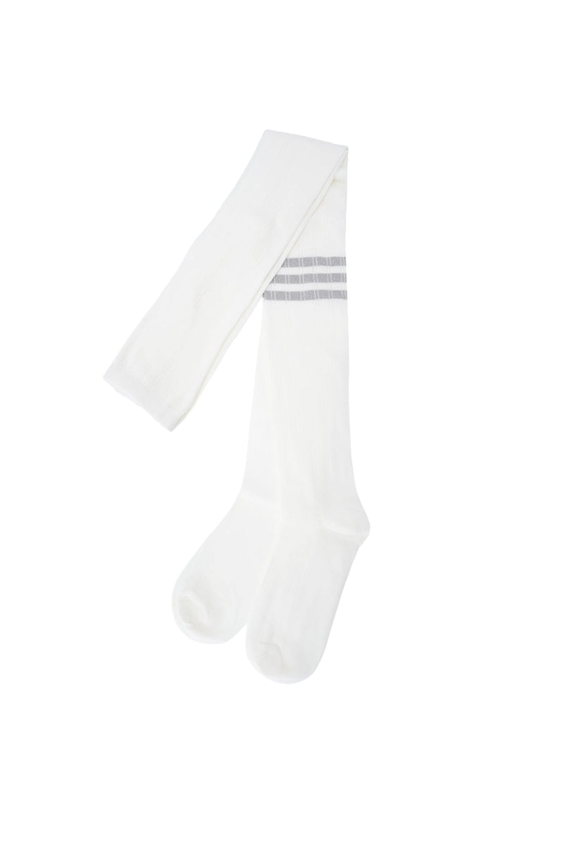 Meisjes Razy Rib Tight with lurex stripes van  in de kleur Pearled Ivory in maat 122-140.