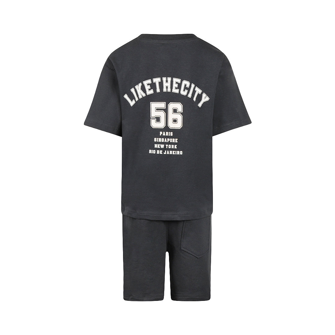 Jongens 2 pc set, loose fit, T-shirt, Jogging shorts van No Way Monday in de kleur Anthracite in maat 164.