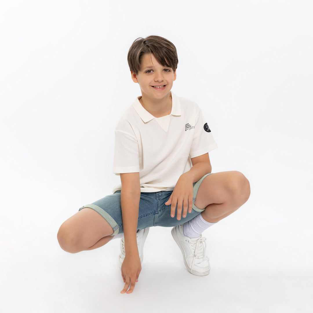 Jongens Polo shirt, loose fit van No Way Monday in de kleur Off white in maat 164.