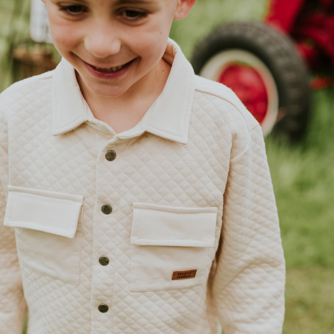 Jongens Shacket van Koko Noko in de kleur Off white in maat 128.