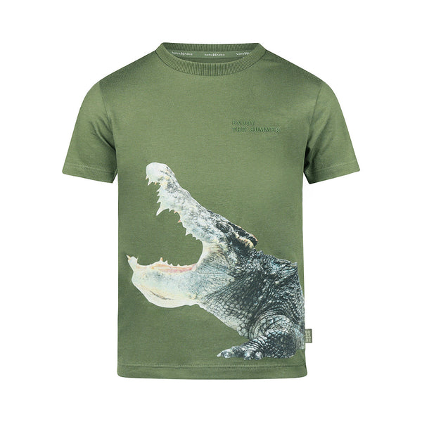 Jongens T-shirt van Koko Noko in de kleur Olive in maat 128.