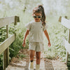 Meisjes 2 pc set,loose fit,Top,Shorts van Koko Noko in de kleur Faded Lavender in maat 128.