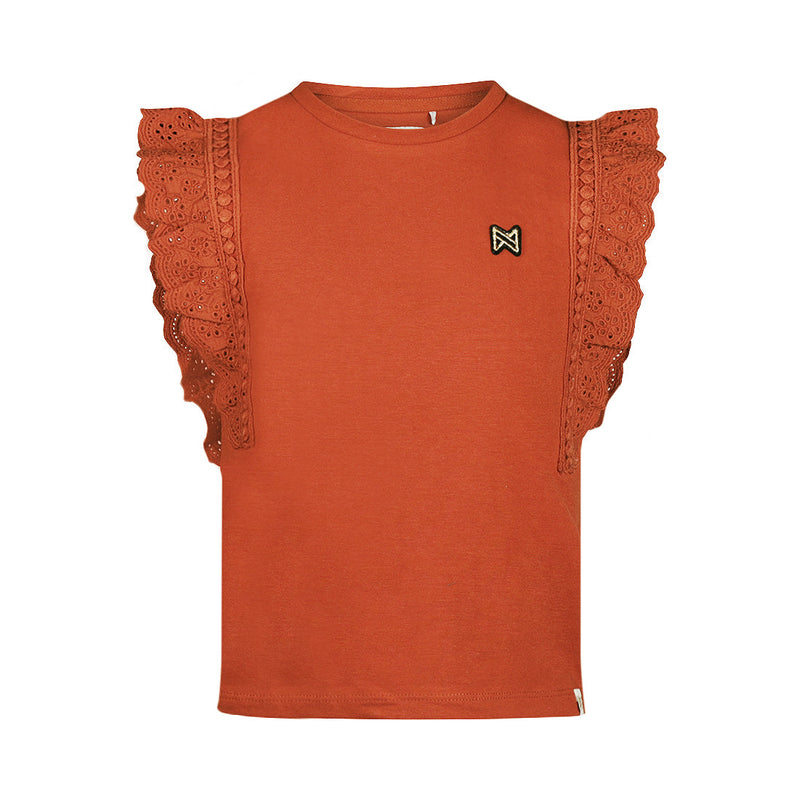 Meisjes T-shirt van Koko Noko in de kleur Brique in maat 128.