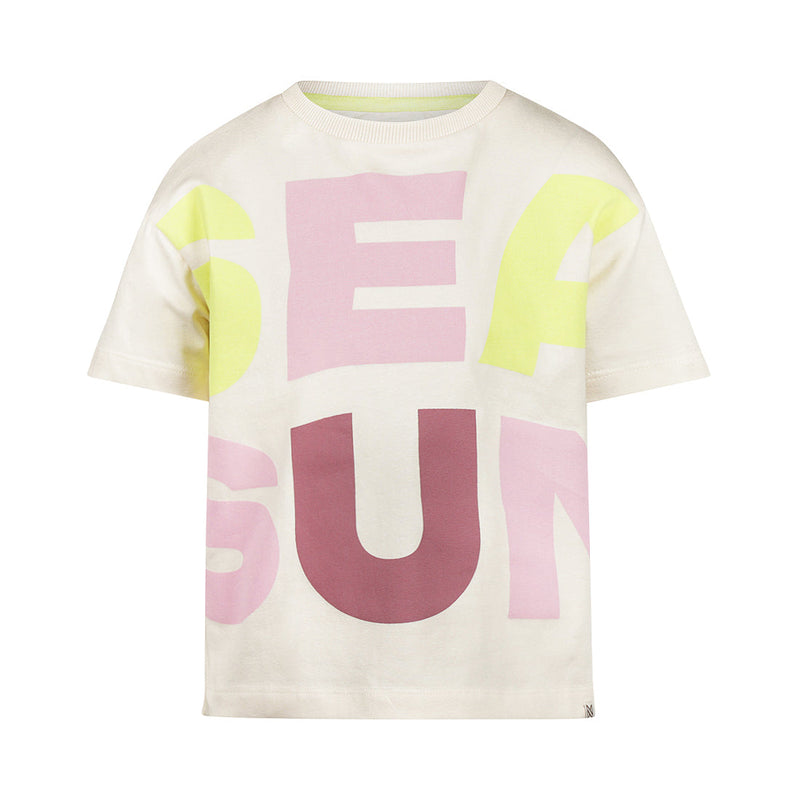 Meisjes T-shirt van Koko Noko in de kleur Off white in maat 128.