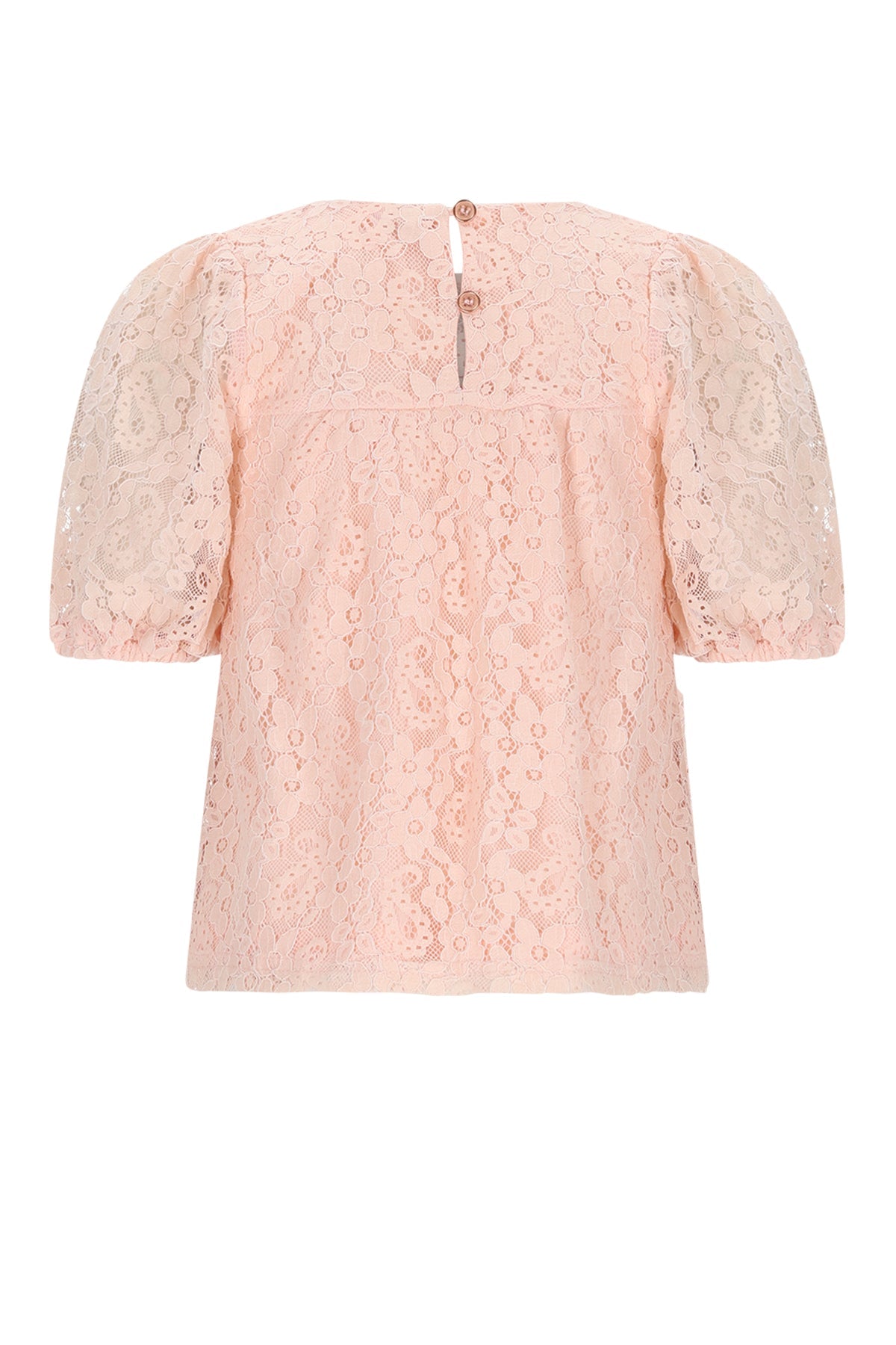 Meisjes Tina Lace Top with puffed sleeve van NoNo in de kleur Pale Blush Pink in maat 134-140.