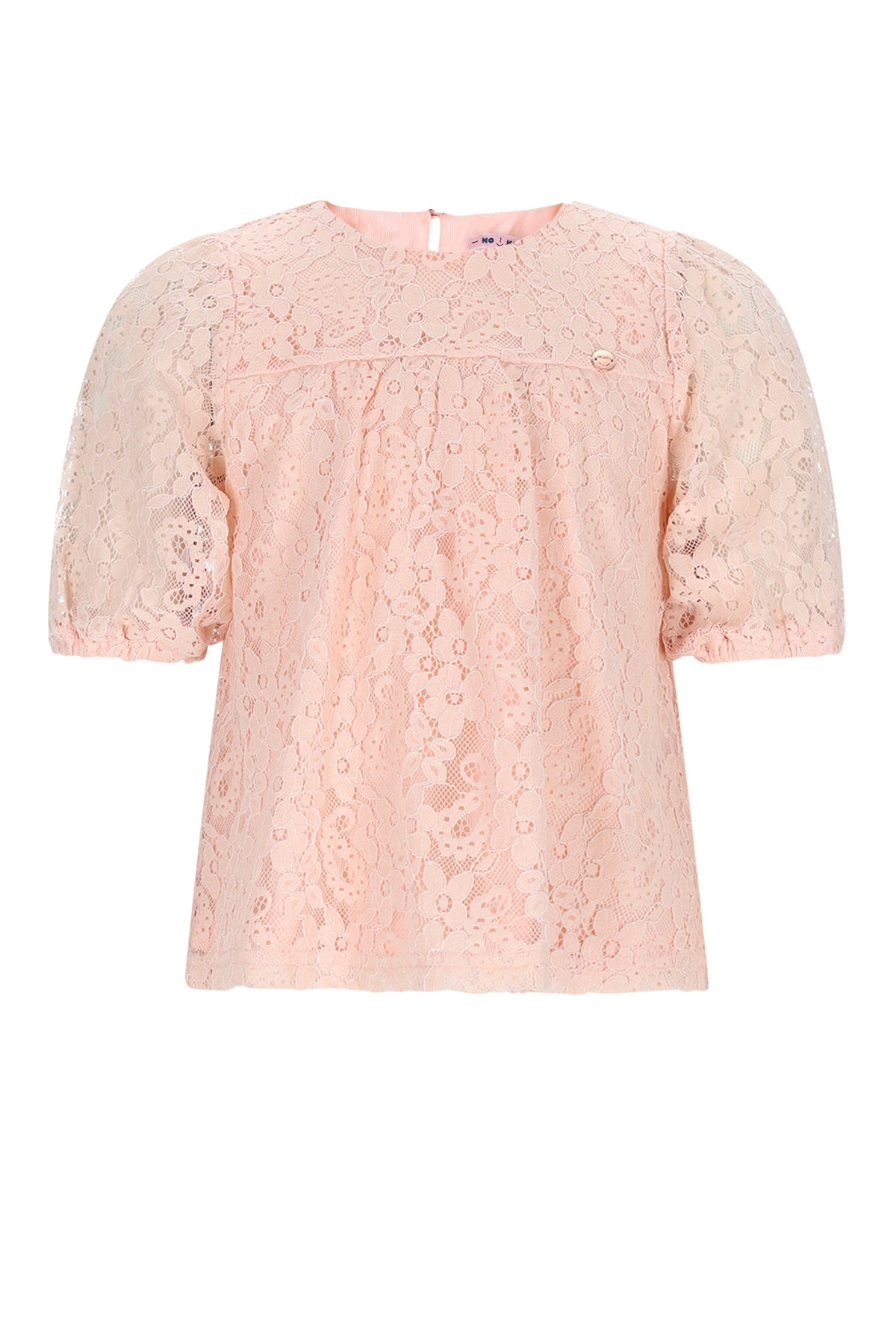 Meisjes Tina Lace Top with puffed sleeve van NoNo in de kleur Pale Blush Pink in maat 134-140.