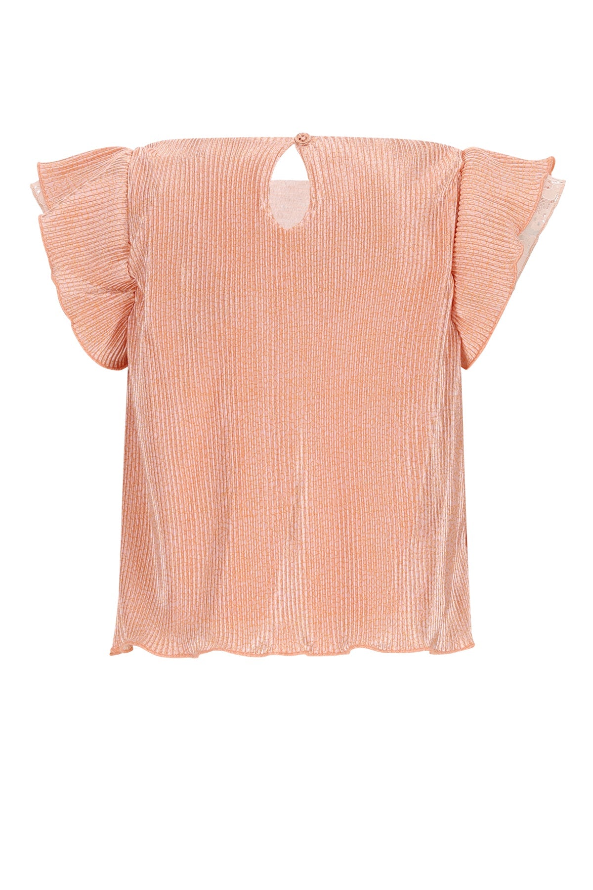 Meisjes Tilda AOP Plissee Top S/SL with lace details van NoNo in de kleur Pale Blush Pink in maat 134-140.