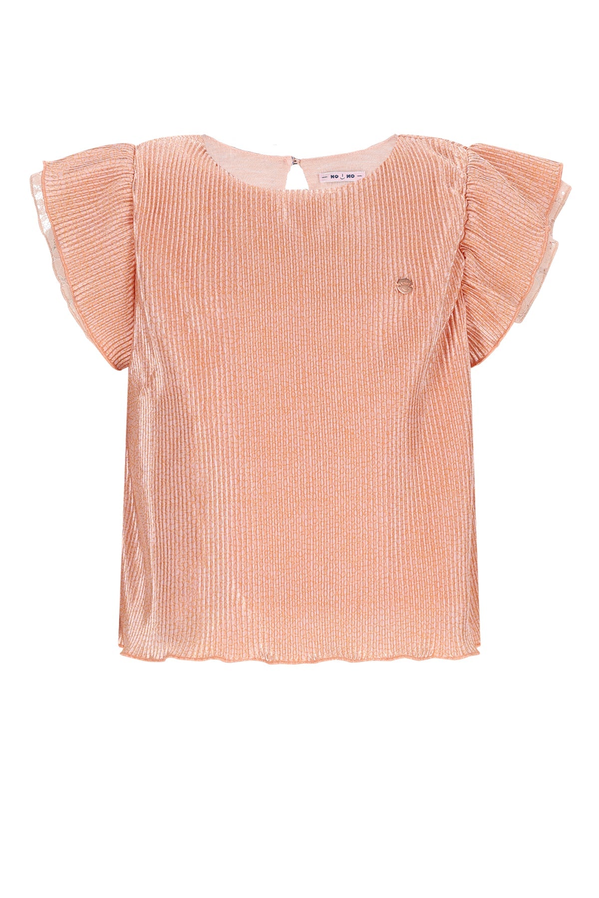 Meisjes Tilda AOP Plissee Top S/SL with lace details van NoNo in de kleur Pale Blush Pink in maat 134-140.