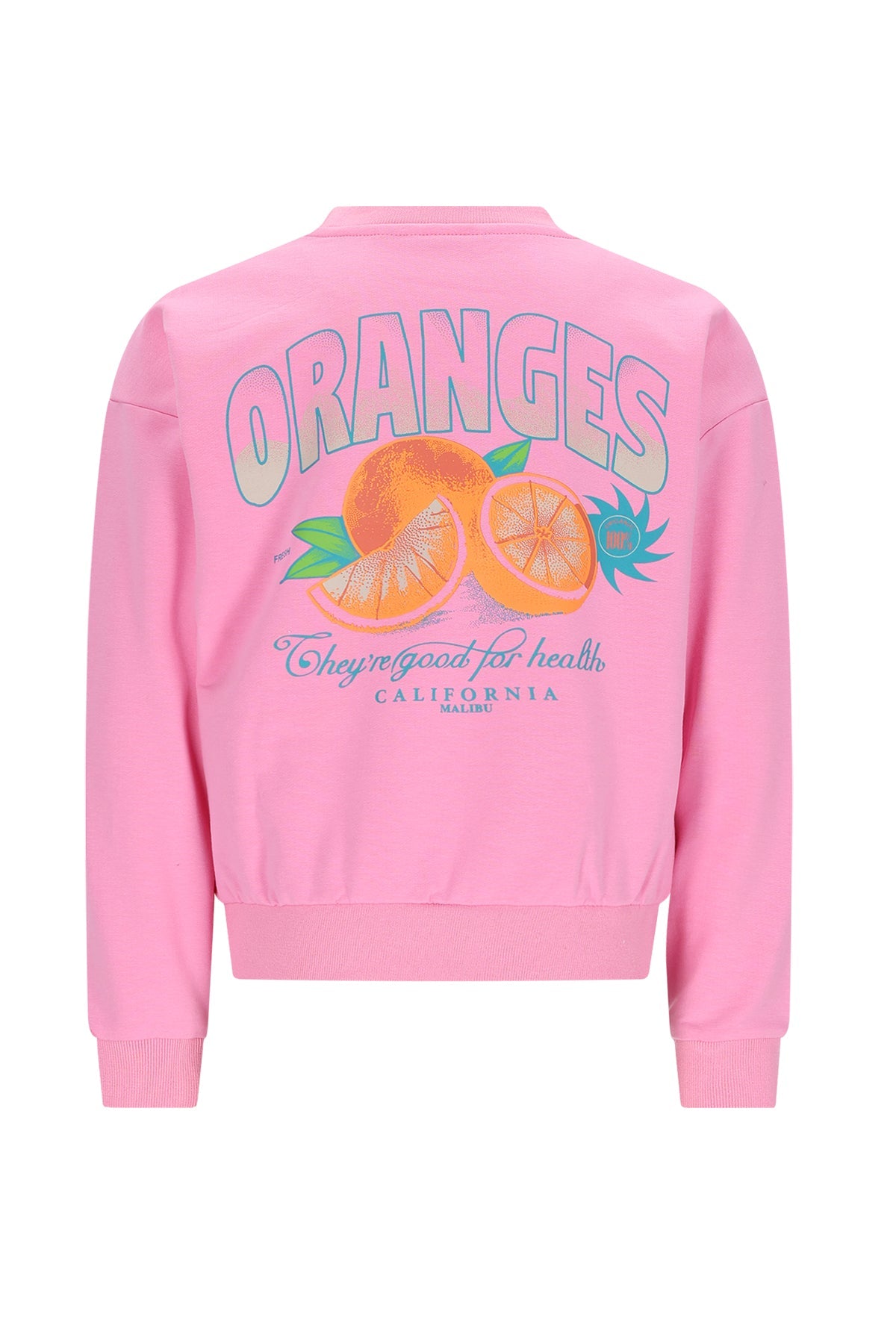 Meisjes Konono Sweater with Oranged print at back van NoNo in de kleur Camelia Pink in maat 134-140.