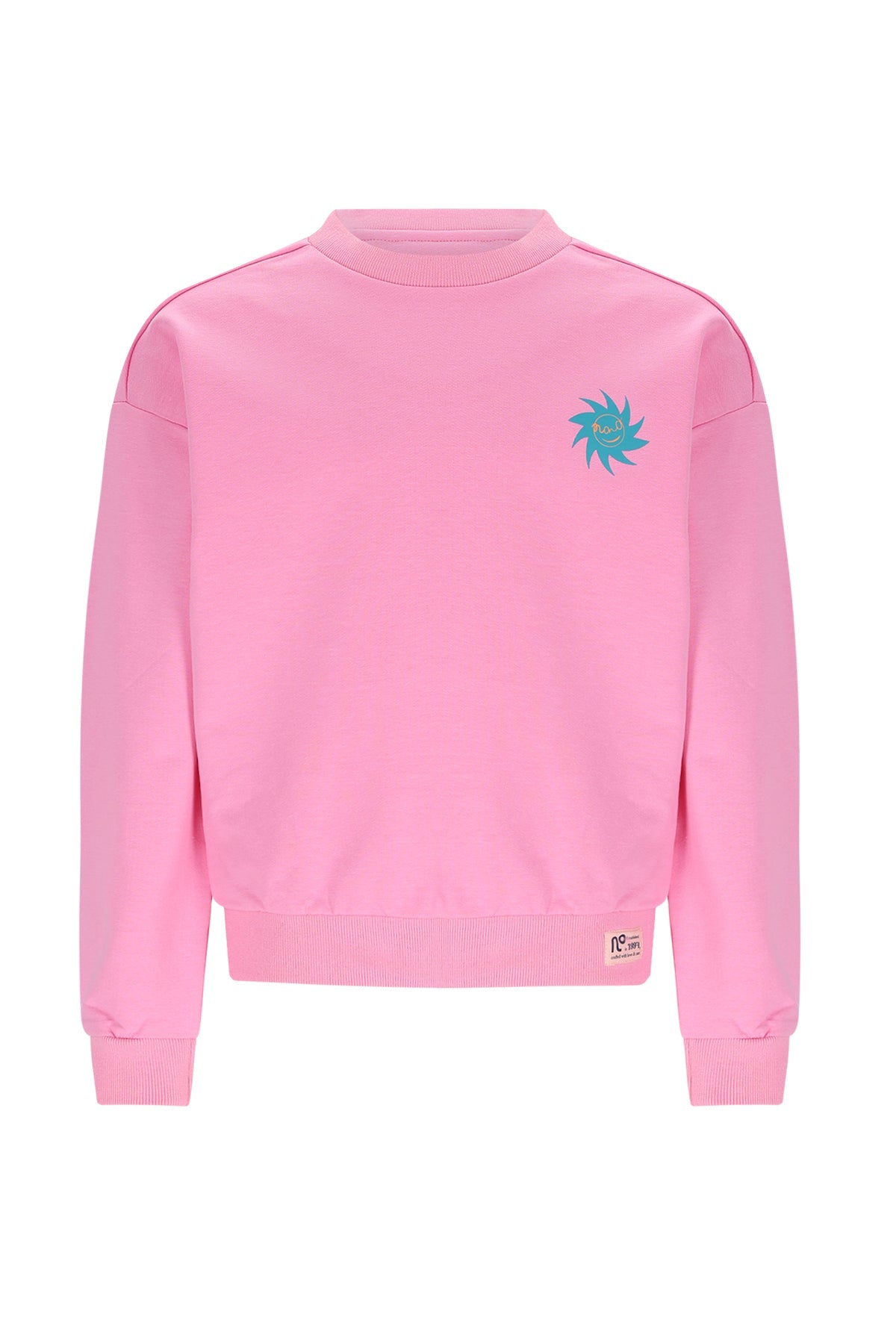 Meisjes Konono Sweater with Oranged print at back van NoNo in de kleur Camelia Pink in maat 134-140.