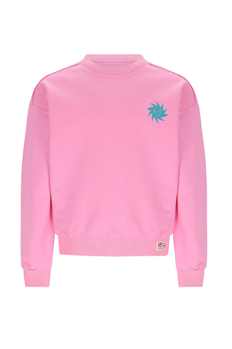 Meisjes Konono Sweater with Oranged print at back van NoNo in de kleur Camelia Pink in maat 134-140.