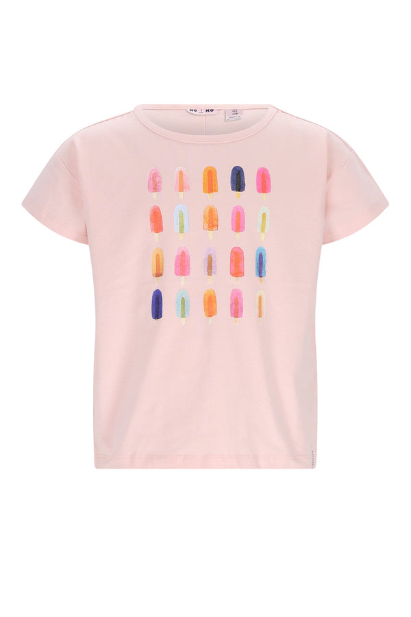 Meisjes Kase Tshirt S/SL with icecream print van NoNo in de kleur Pale Blush Pink in maat 134-140.