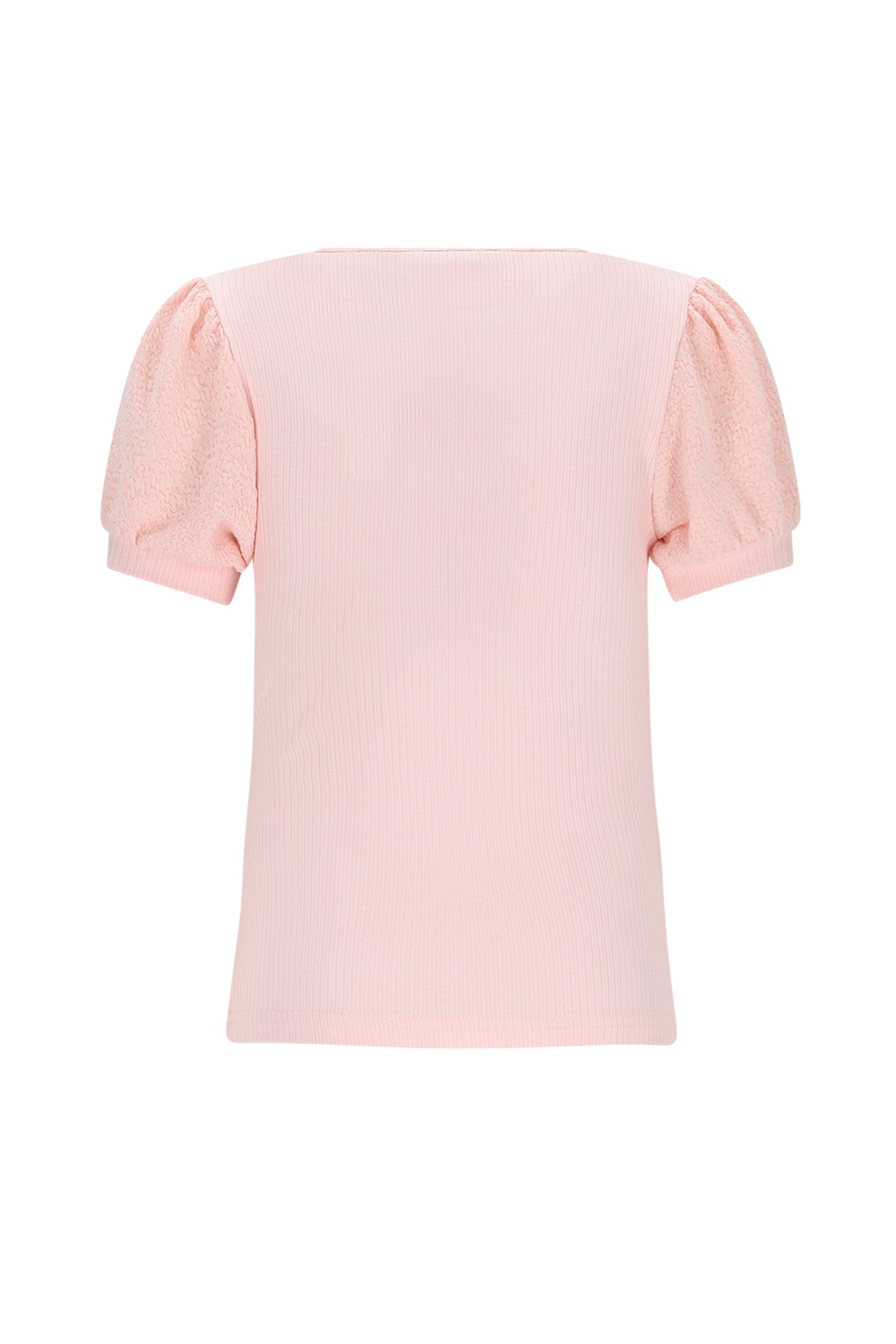 Meisjes Kyoto Ribjersey Top with puffed sleeves van NoNo in de kleur Pale Blush Pink in maat 134-140.