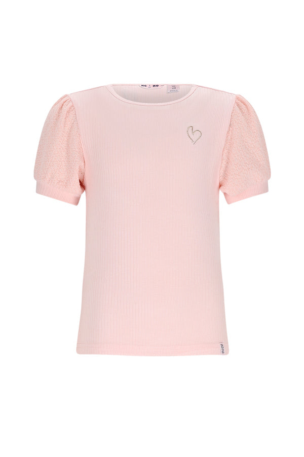 Meisjes Kyoto Ribjersey Top with puffed sleeves van NoNo in de kleur Pale Blush Pink in maat 134-140.