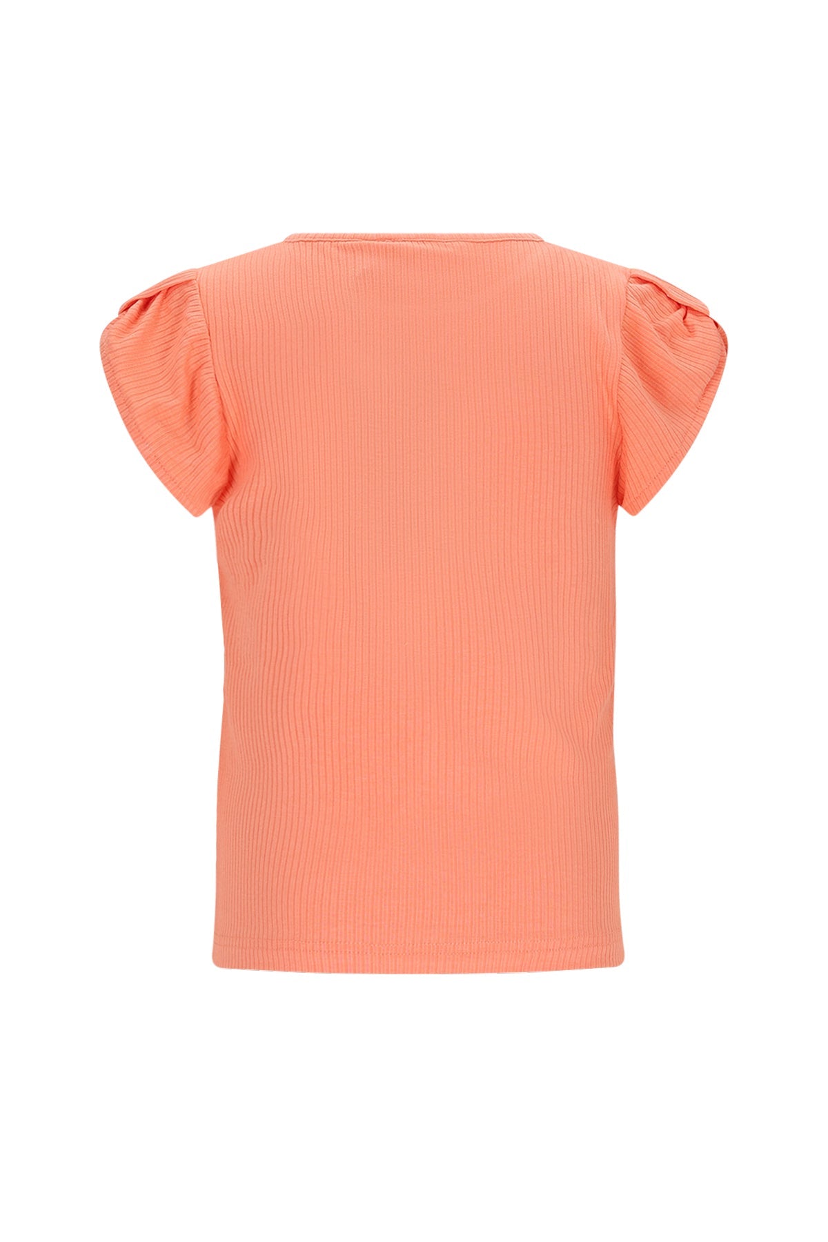 Meisjes Kapri RibJersey with fancy sleeve van NoNo in de kleur Orange Coral in maat 134-140.