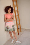 Meisjes Kapri RibJersey with fancy sleeve van NoNo in de kleur Orange Coral in maat 134-140.