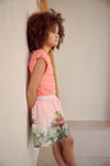 Meisjes Kapri RibJersey with fancy sleeve van NoNo in de kleur Orange Coral in maat 134-140.