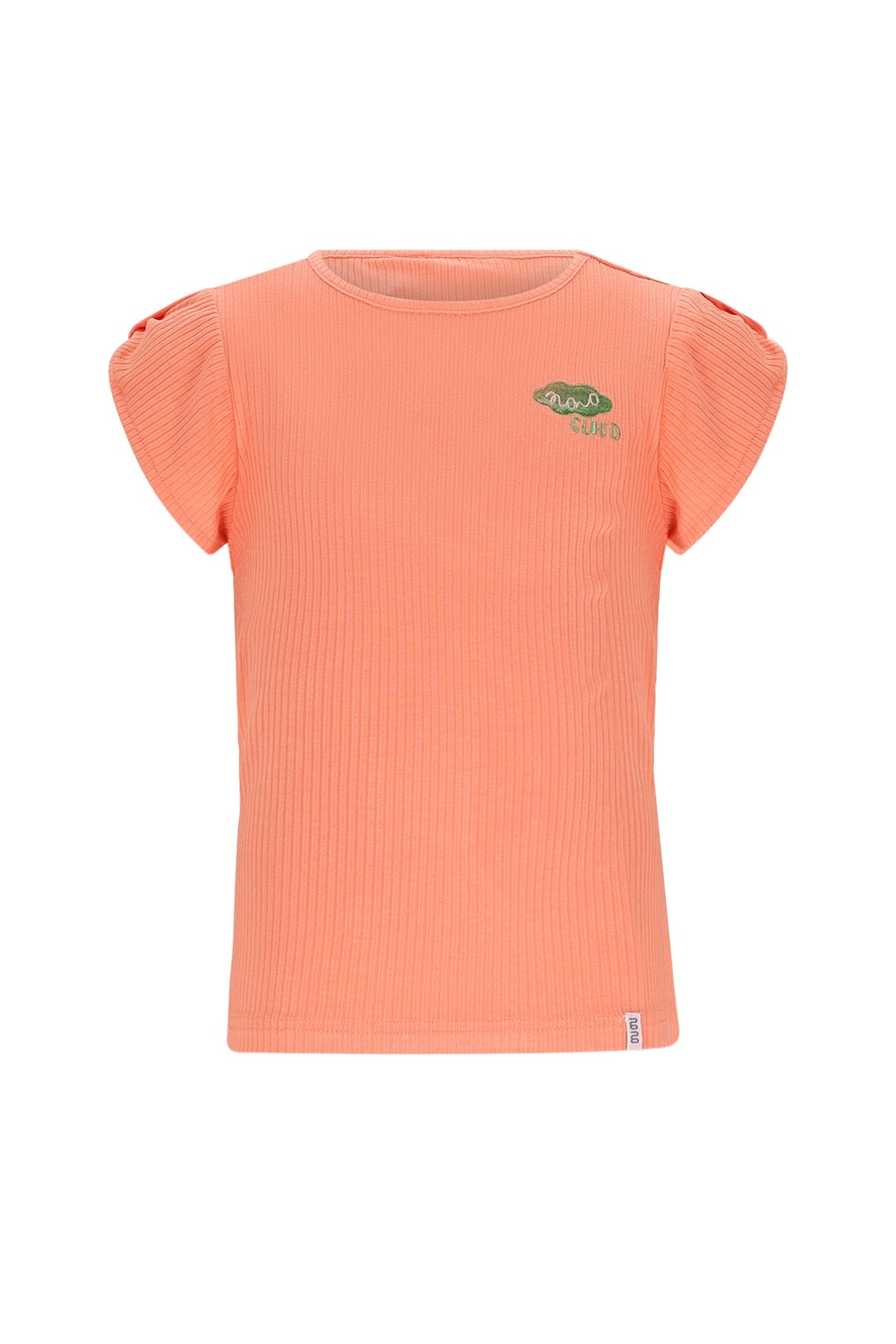 Meisjes Kapri RibJersey with fancy sleeve van NoNo in de kleur Orange Coral in maat 134-140.