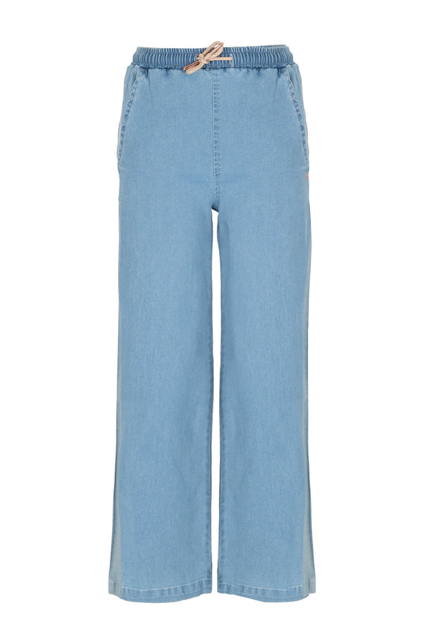 Meisjes Sue Light Weight Denim Palazzo with contrast seams van NoNo in de kleur Dream Blue in maat 134-140.