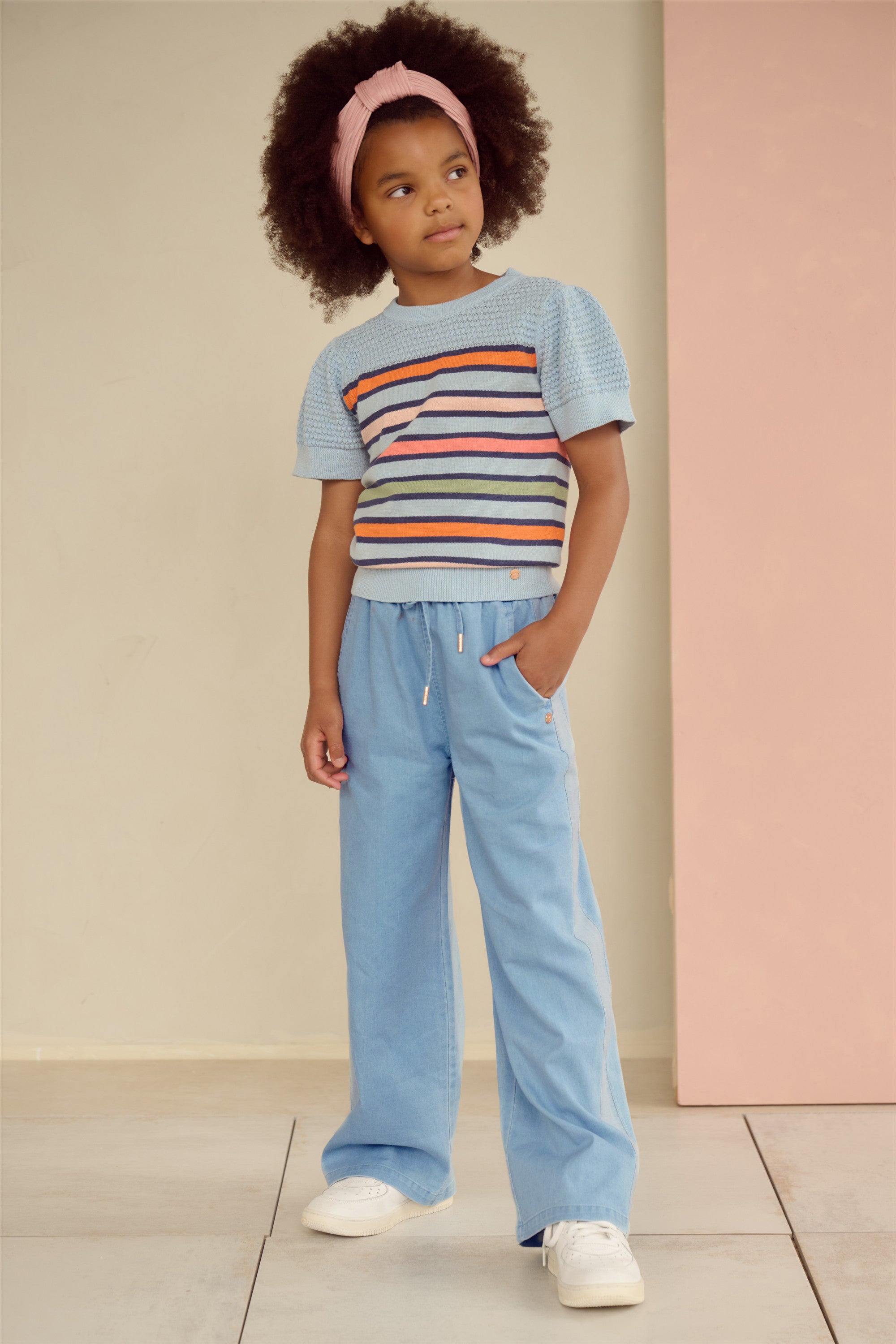 Meisjes Sue Light Weight Denim Palazzo with contrast seams van NoNo in de kleur Dream Blue in maat 134-140.