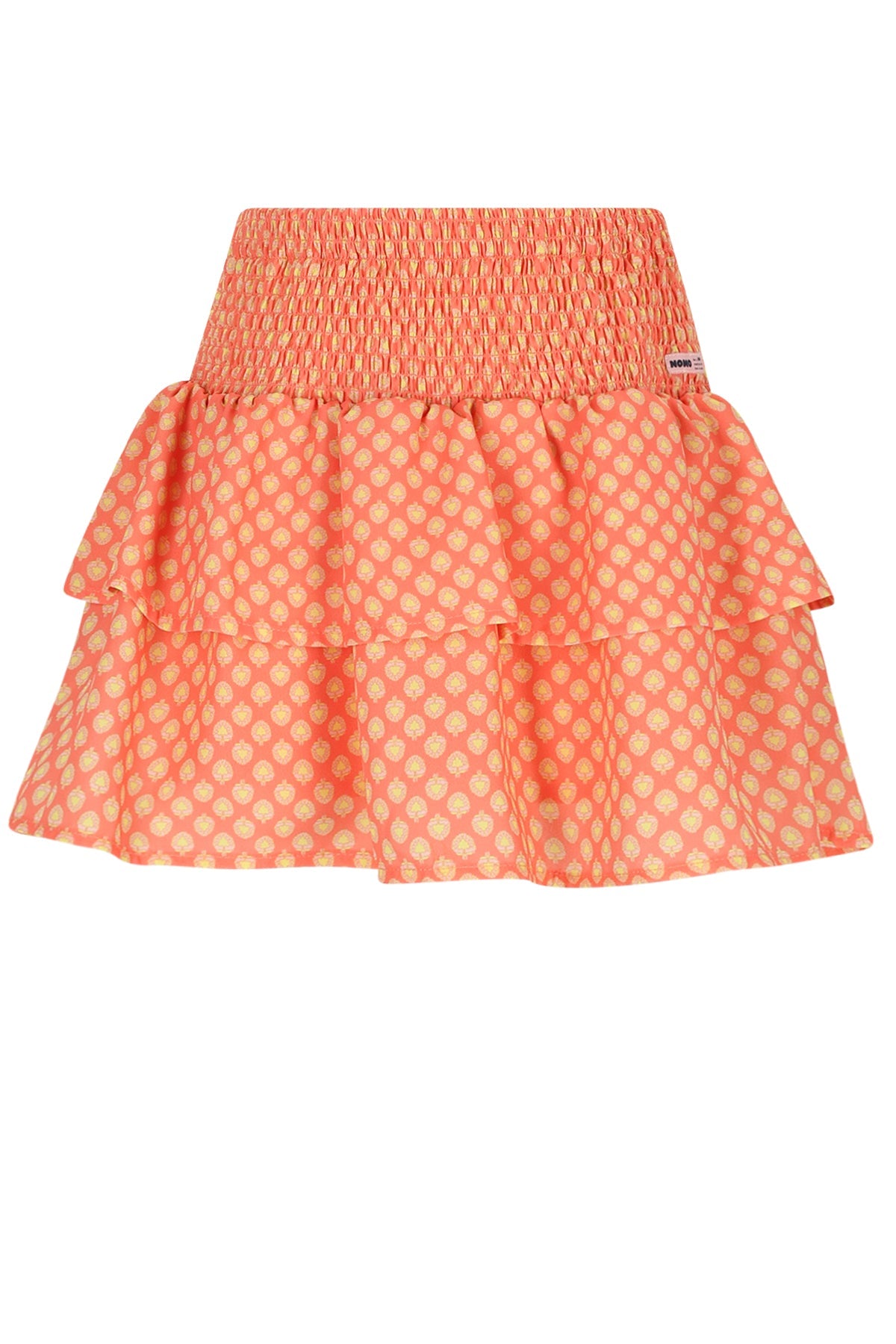 Meisjes Nika AOP smocked skirt van NoNo in de kleur Orange Coral in maat 134-140.