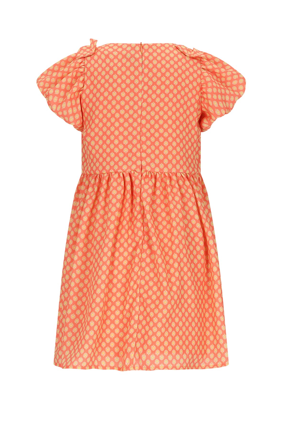 Meisjes Milly AOP dress with bow detail van  in de kleur Orange Coral in maat 134-140.